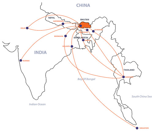 Bhutan Flight Route